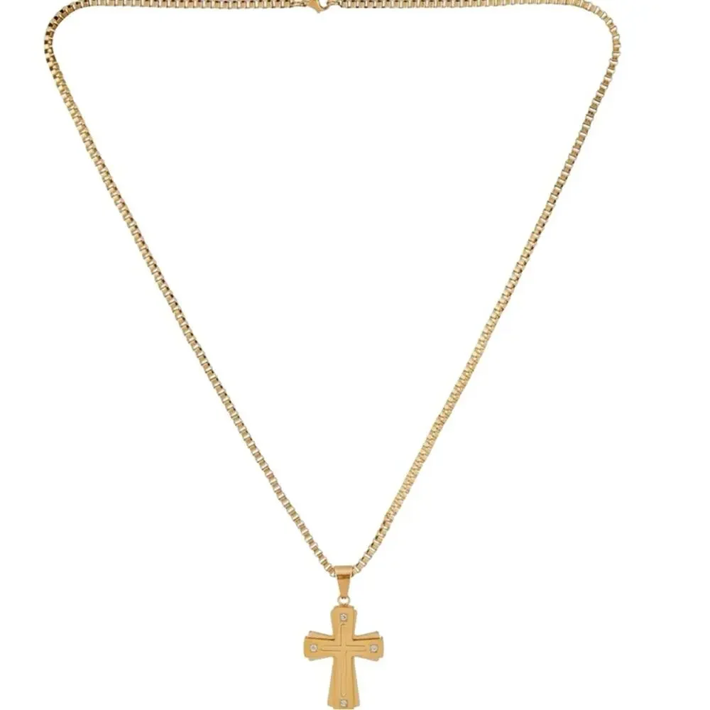 AMERICAN EXCHANGE Mens Goldtone Plated Diamond Cross Necklace & Bracelet 0.1 ctw